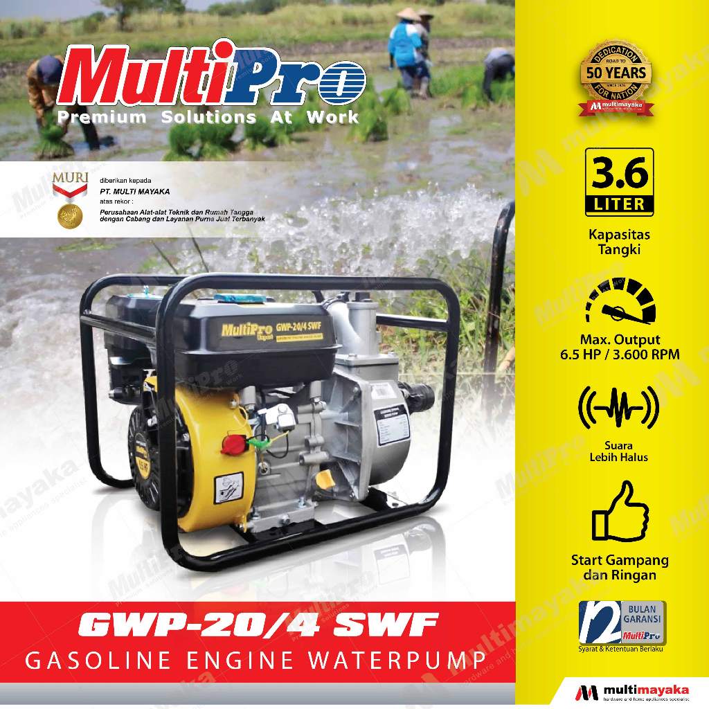 MULTIPRO Gasoline engine waterpump/pompa air dengan engine penggerak GWP-20/4 SWF