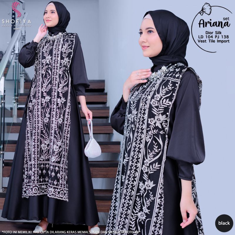 BAJU SETELAN WANITA GAMIS PESTA TILE PREMIUM DIOR SILK MEWAH ELEGAN DRESS HITAM KONDANGAN NIKAHAN OU