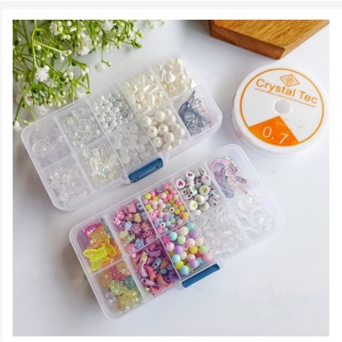 diy strap hp charm phone dan gelang / paket box manik mote diy strap hp dengan senar