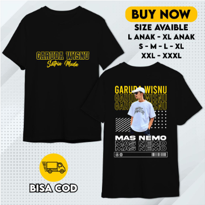 Kaos Fans Mas Nemo Original GWSM Store Garuda Wisnu Satria Muda Baju Hitam Lengan Pendek Anak Dewasa