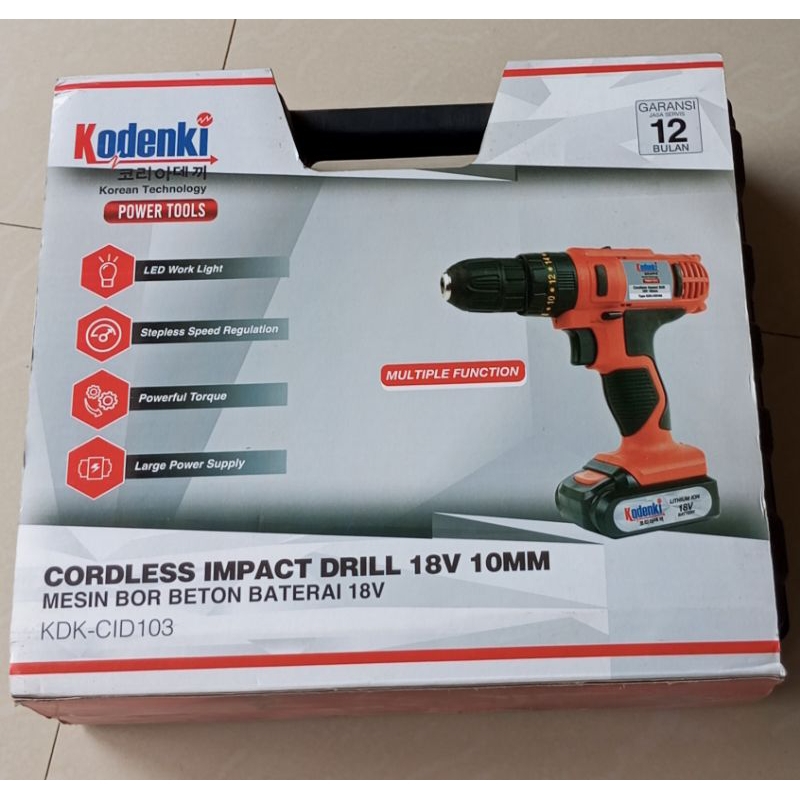 KODENKI MESIN BOR TEMBOK CORDLESS BATERAI CORDLESS IMPACT DRILL 18V