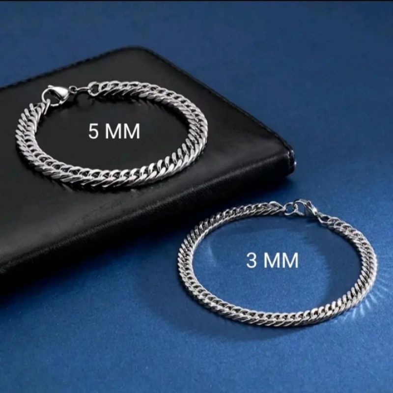 GELANG RANTAI TITANIUM JALIN PRIA DAN WANITA DUA UKURAN 5 MM DAN 3 MM