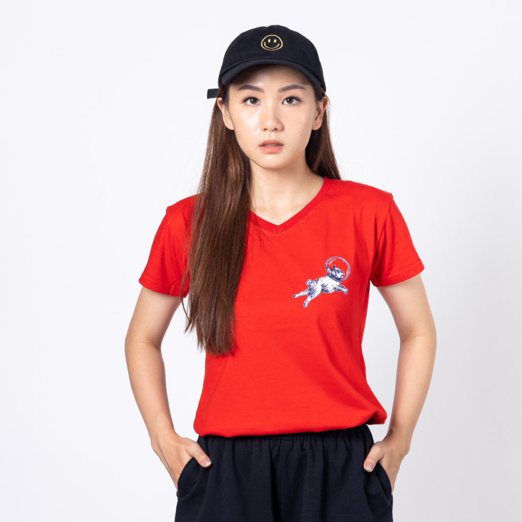 SF V Neck Little Astro Dog Wanita/Kaos Katun/Kaos Gambar/Katun Premium/SOUTH FORMED