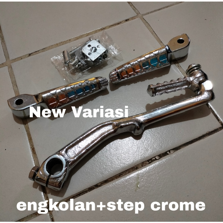 PAKET FOOTSTEP STEP INJAKAN KAKI CHROME APRILIA + ENGKOLAN HONDA BEAT SCOOPY VARIO chrome