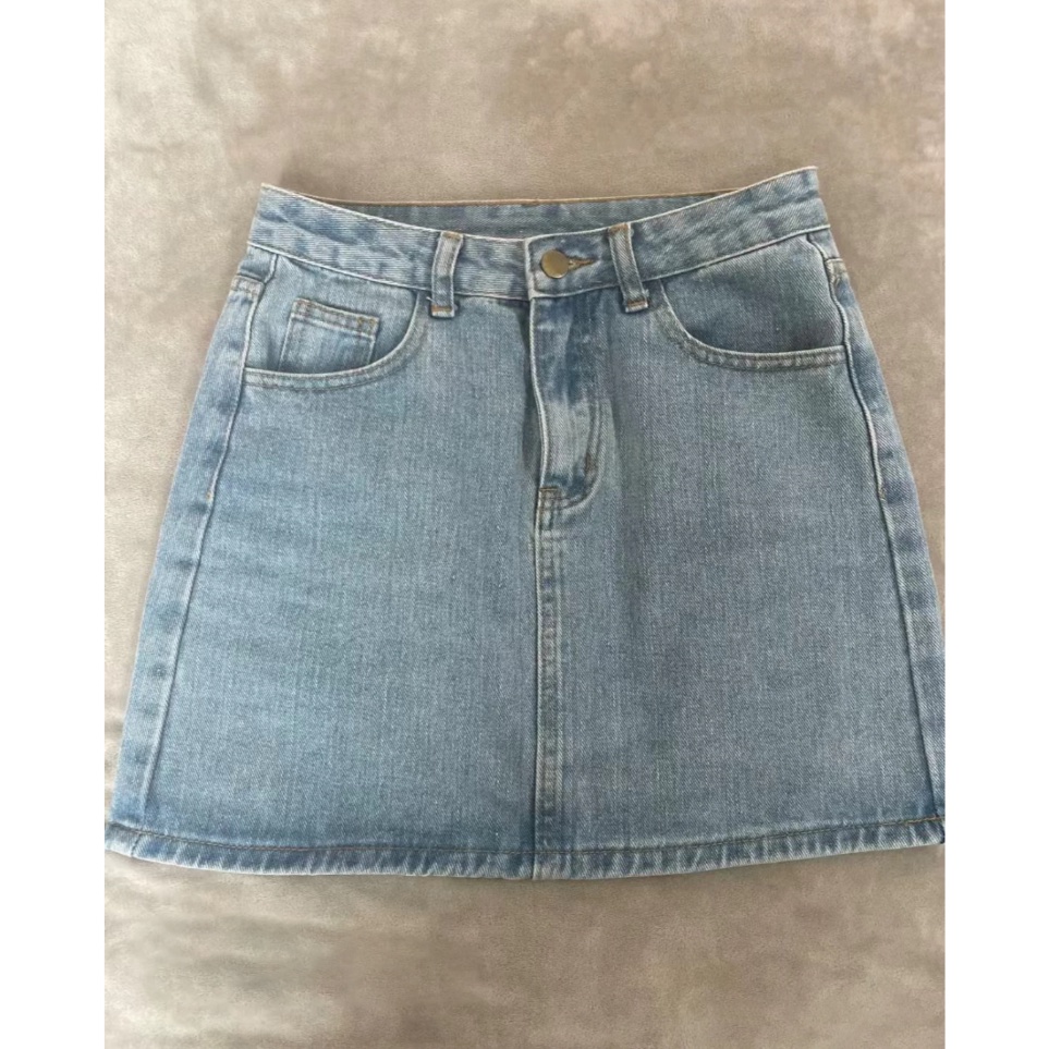 ANNE Korea A-Line Highwaist Rok Pendek Rok Jeans Wanita Kekinian