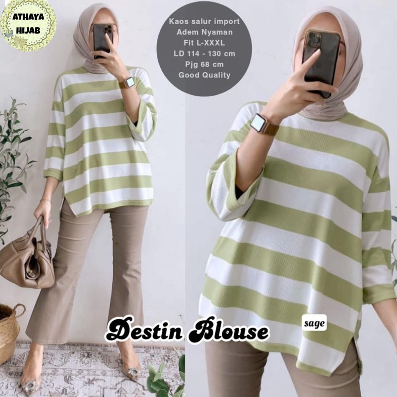 Blouse Baju Atasan Wanita Jumbo Oversize Casual LD 130 Bahan Kaos Premium Stripe By Athaya Hijab