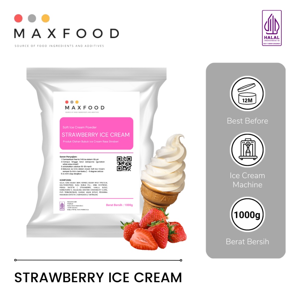 

BAYAR DITEMPAT ✅ 1 KG STRAWBERRY SOFT SERVE ICE CREAM / BUBUK ES KRIM STROBERI