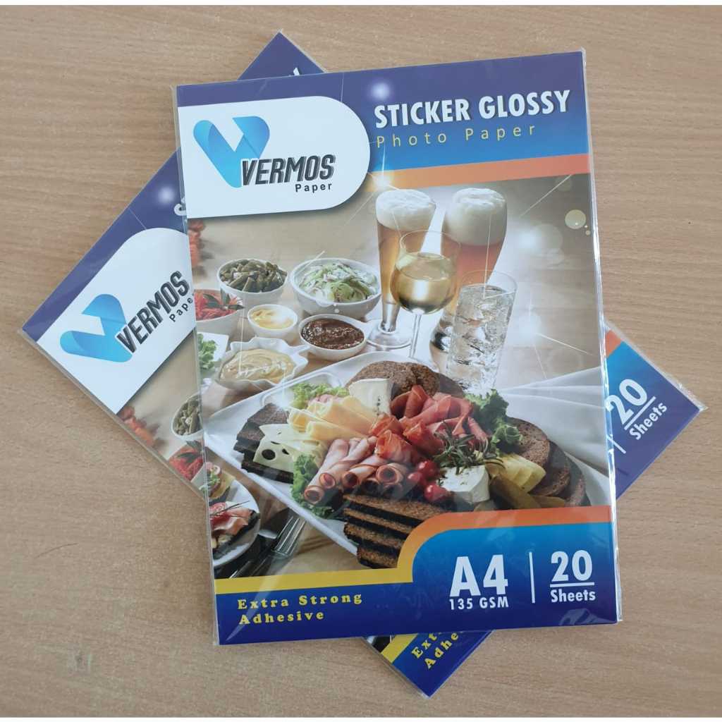 

Kertas Sticker Glossy Merek Vermos | A4 | 90gsm |135GSM 20 Sheets