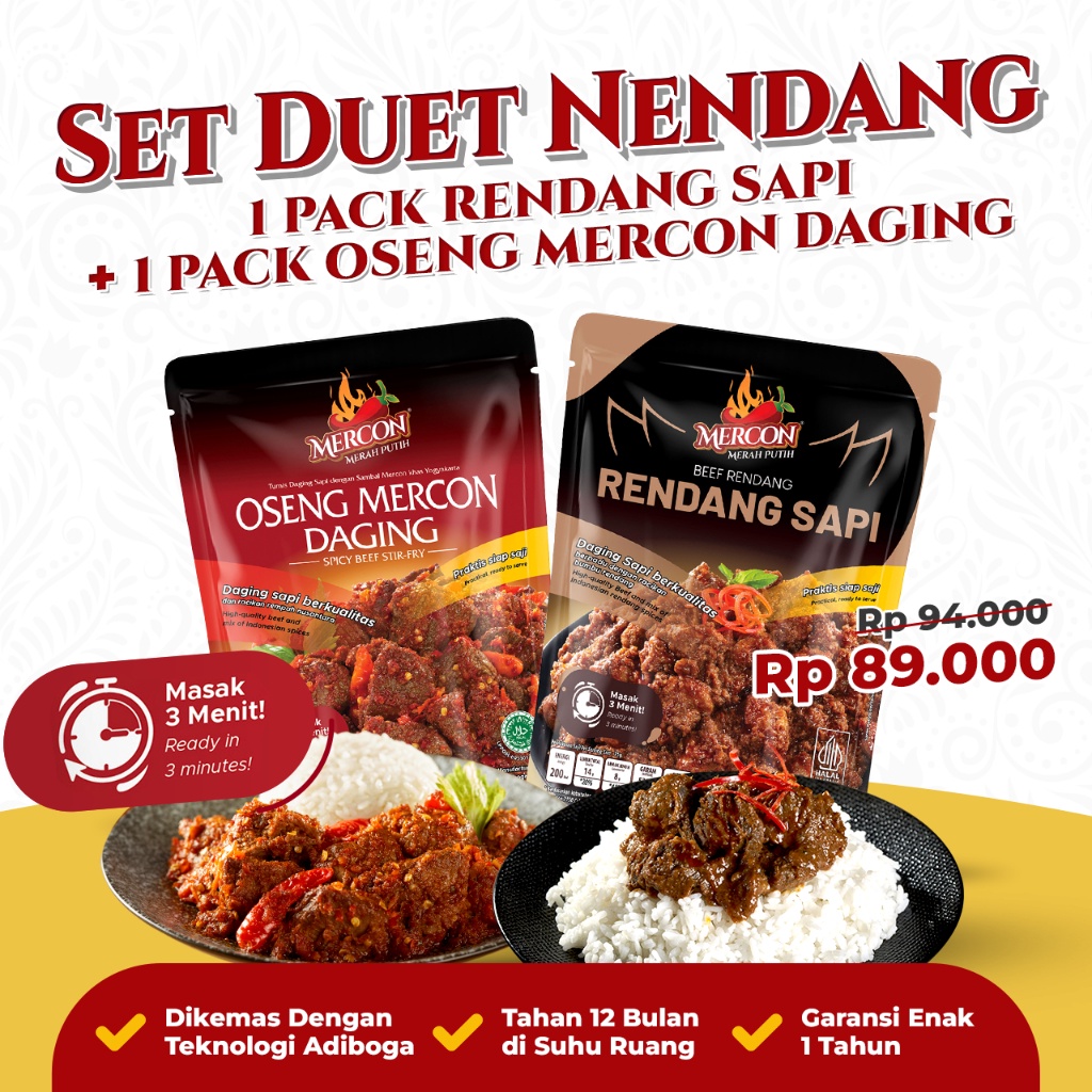 

12.12 Product HOT Mercon Merah Putih - Set Duet Nendang II Oseng Mercon Daging + Rendang Sapi serbuuu !