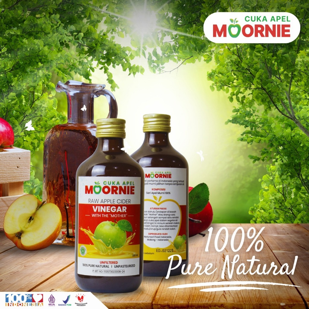 

CUKA APEL MOORNIE 330ML ORGANIK HALAL BRAGG VINEGAR HEINZ ALAMI / APPLE CIDER VINEGAR WITH MOTHER