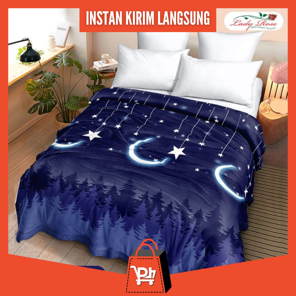 [ Instan 2 Jam ] Selimut Lady Rose Motif Starnight 160x200