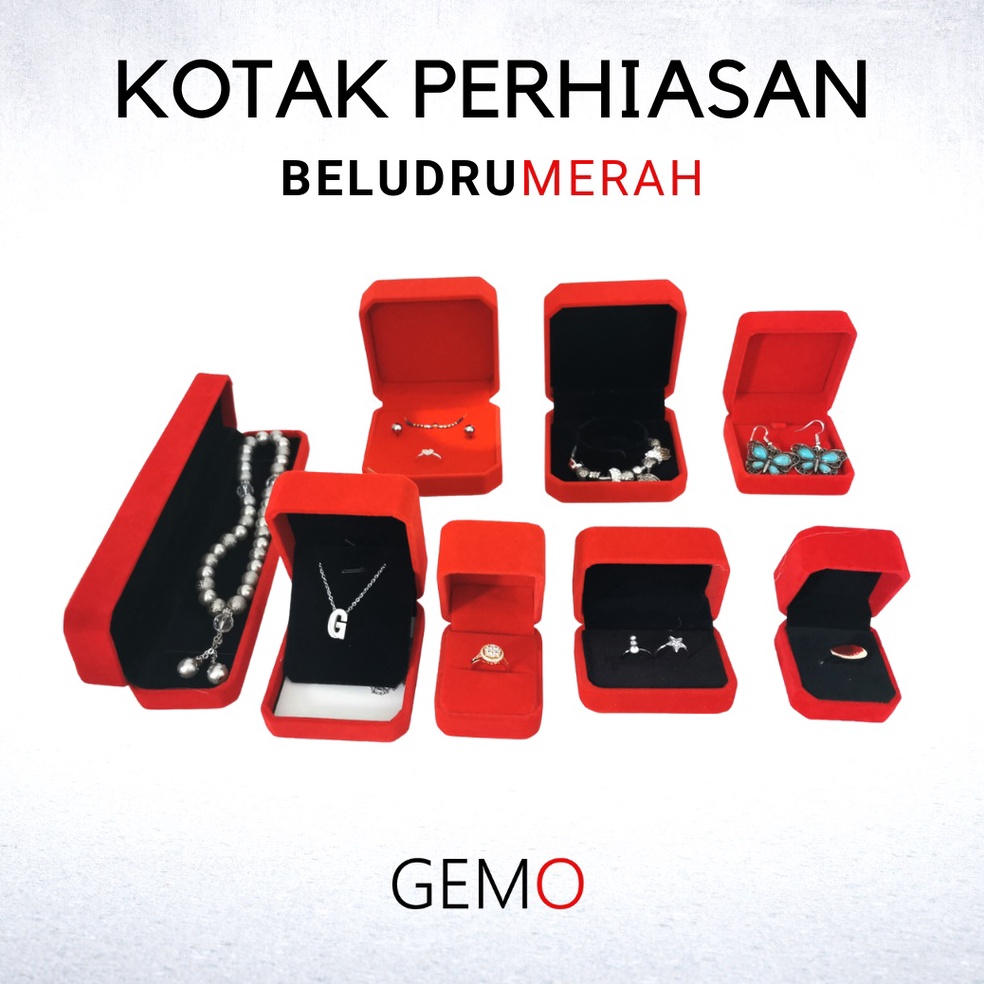 Terpopuler KOTAK PERHIASAN MERAH BELUDRU JEWELRY BOX SET CINCIN KAWIN GELANG KALUNG ANTING LIONTIN G