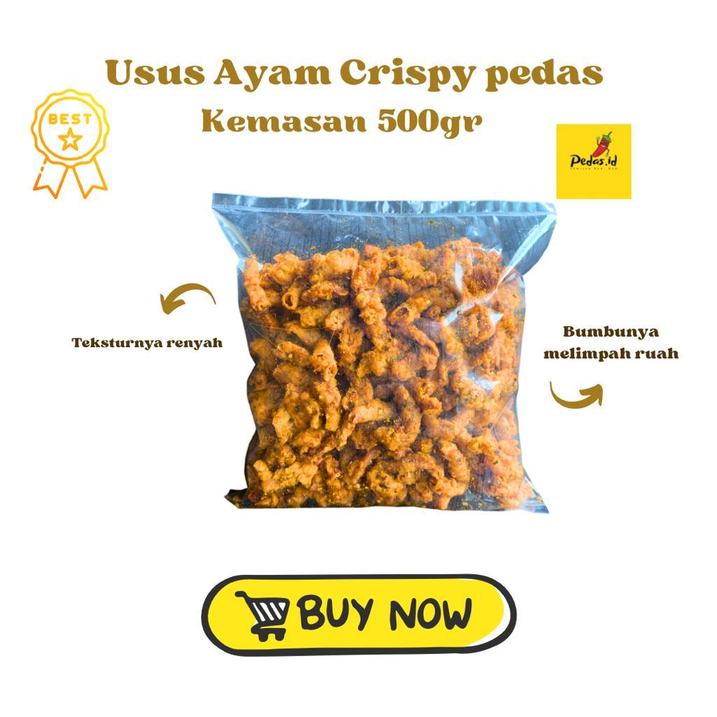 

Usus Ayam Crispy Spesial Pedas Daun Jeruk kemasan 500gr