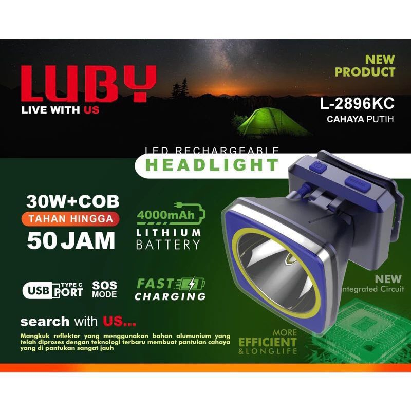 Senter Kepala/Headlamp LUBY 30 Watt
