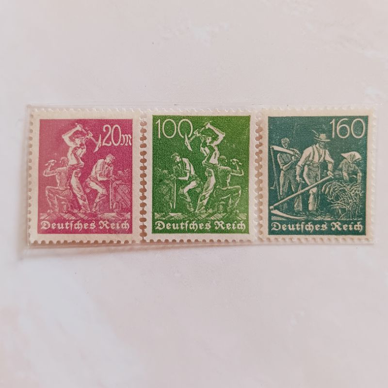 

(AE) Perangko Reich Jerman 1922 - 1923 Definitives: Numerals, Workers, Posthorn Set 3pcs Mint