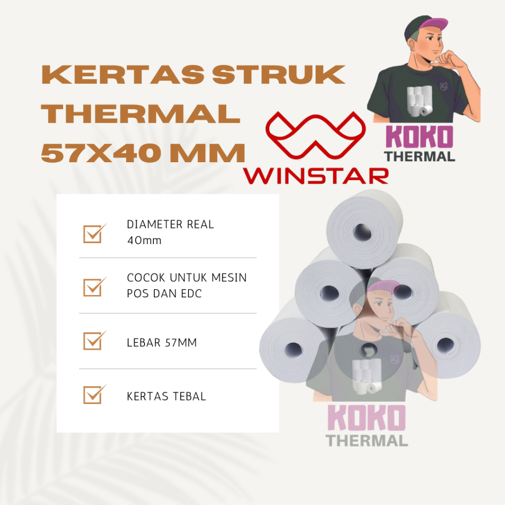 

Kertas Struk Thermal Uk. 57x40 per Roll Coreless