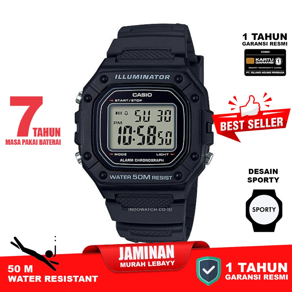 Casio W-218H-1AV w218 w 218 original garansi resmi