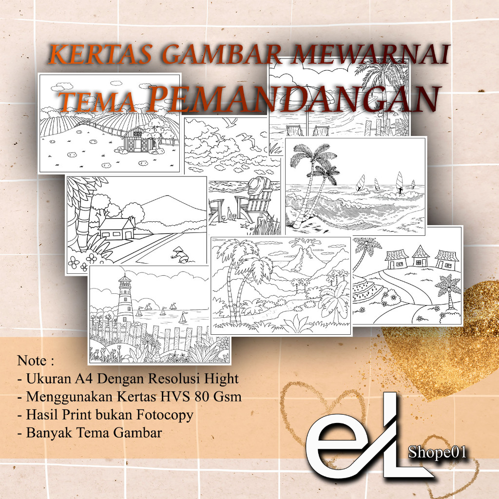 Kertas Gambar Mewarnai Tema PEMANDANGAN