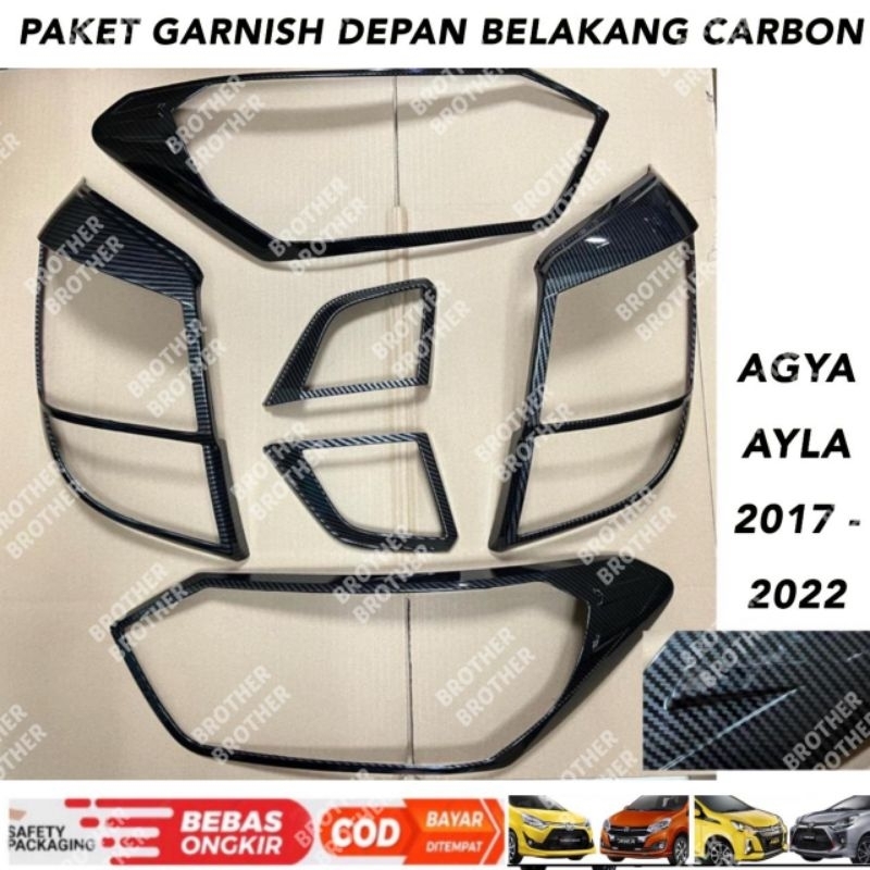 Paket Garnish Depan Belakang Agya Ayla 2017 2021 2022 Carbon - Glossy