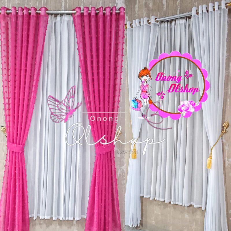 Gorden Jendela Dan Pintu Model Smokring Bahan Pitrase Poil Putih Ruby Merah Panta