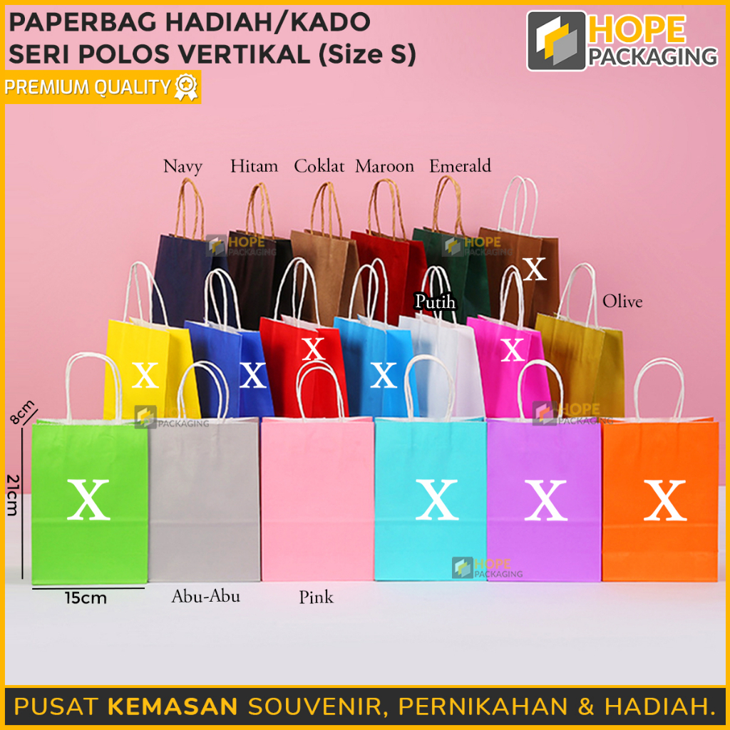 

Paper Bag Polos Vertikal/ Kantong kertas Paper Bag Warna Ulang Tahun / Souvenir Hadiah/Kado