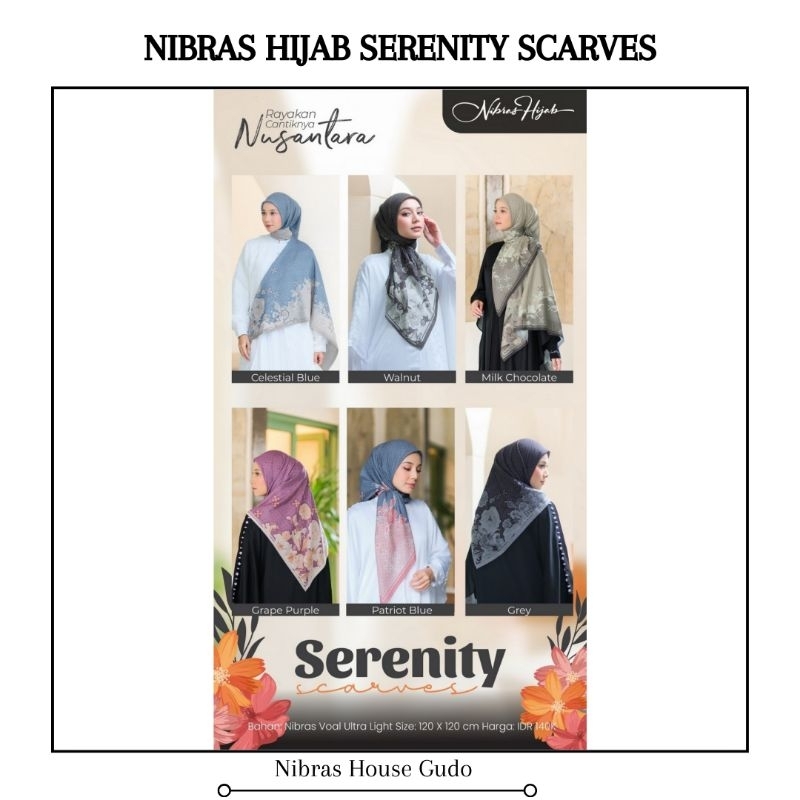 HIJAB SEGIEMPAT NIBRAS SERENITY MOTIF BAHAN VOAL HIJAB MOTIF TERBARU NIBRAS