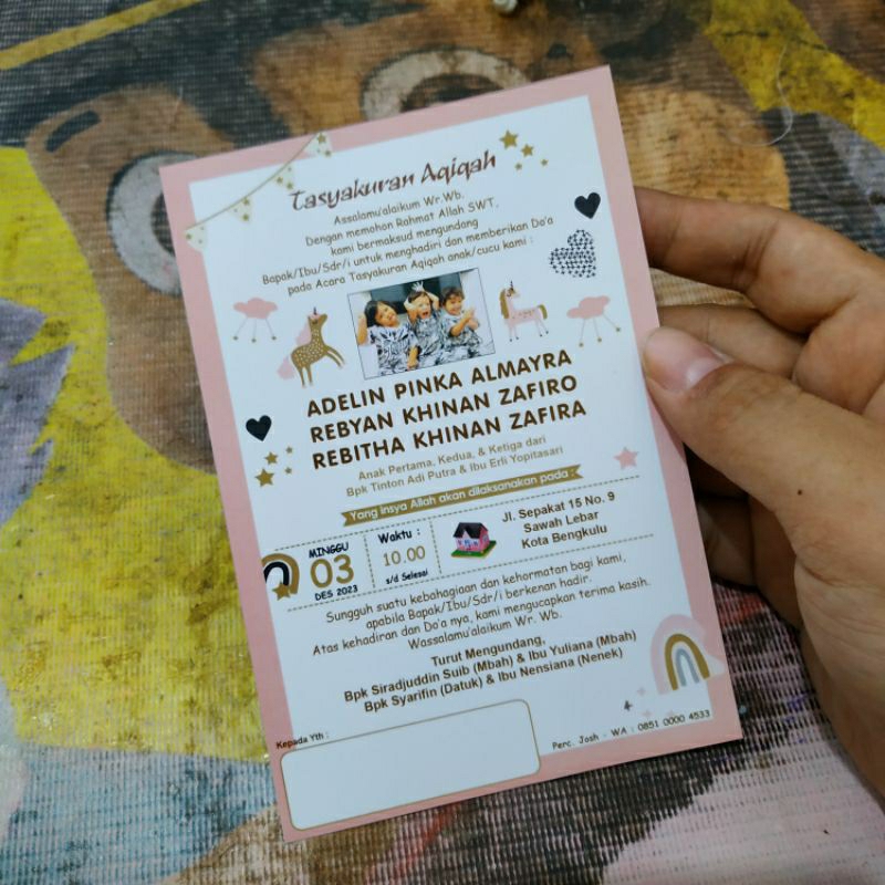 Undangan & bendera tasyakuran aqiqah khitanan bisa untuk 2-3 anak