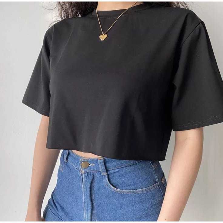 Crop Top Oversize Tee - Kaos Polos Crop Top - Crop Top Cotton Combed 24S