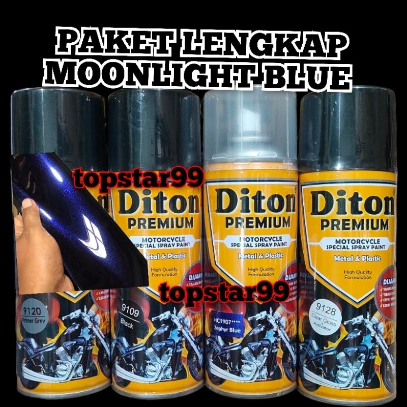 Baru Pilok Cat Diton Premium Paket Lengkap Moonlight Blue 4 Kaleng Biru Hitam Primer Grey 9120 Black