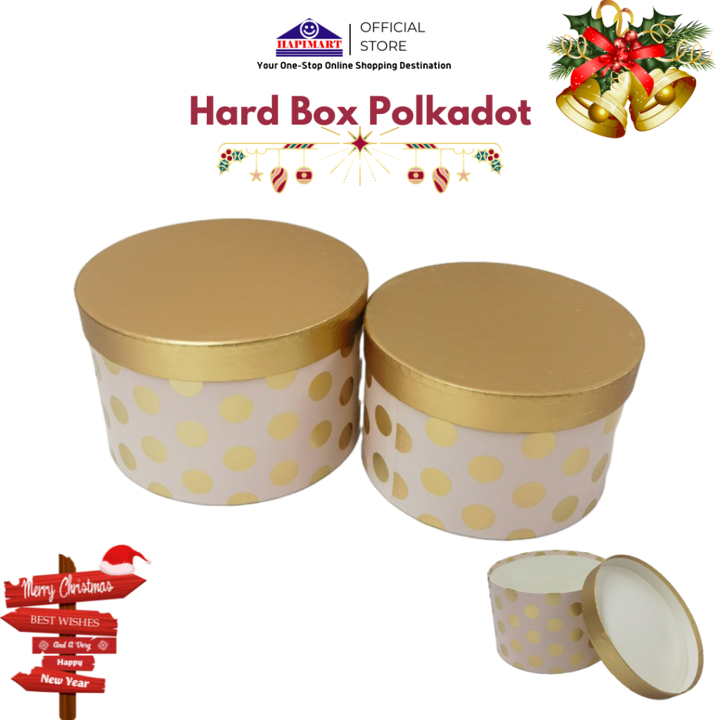 

Gift Box Bulat/Box Kado/Box Hampers/Kotak Kado/Round Box Polkadot Warna Putih Gold Ukuran Large