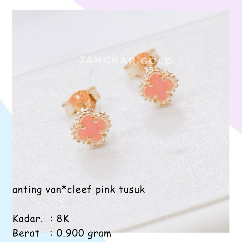ANTING EMAS CLOVIR PINK TUSUK 0.900GR VC MERAH MUDA