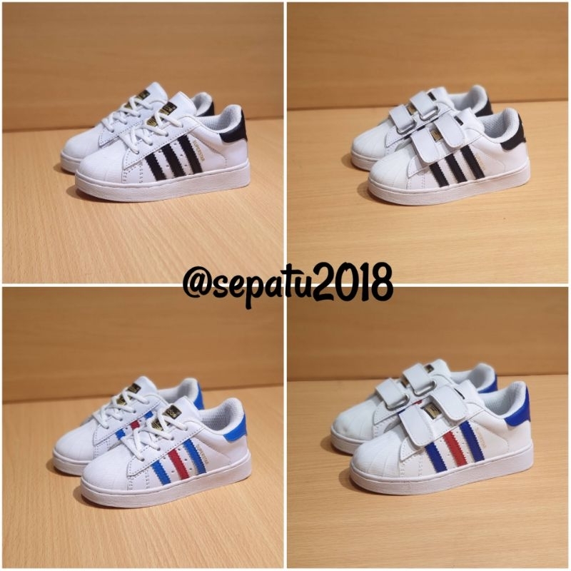 Sepatu Anak Perekat Prewalker Velcro Sepatu Adidas Anak Superstar Putih Lis Hitam Tali Perekat