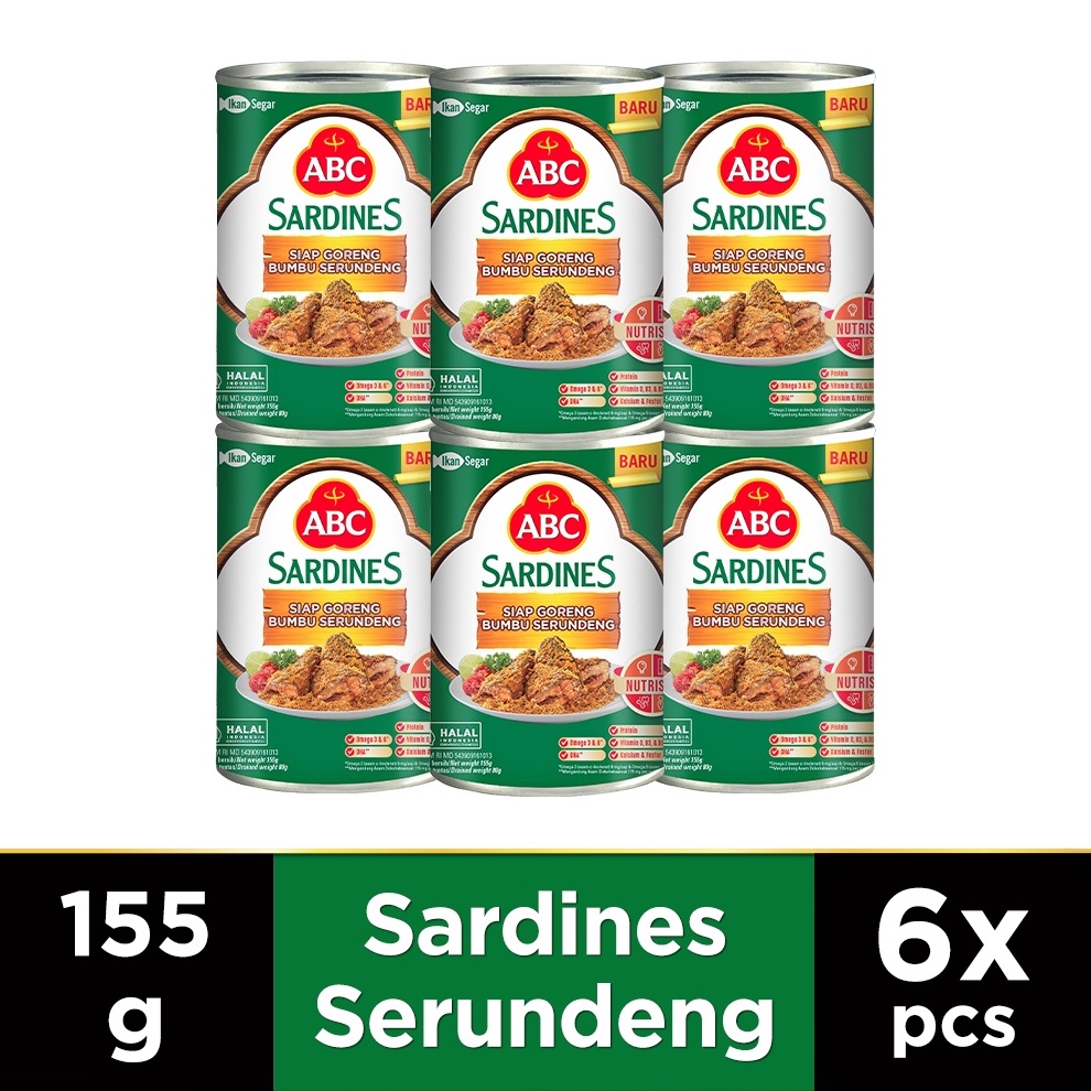 

12.12 FLASH SALE ABC Sarden Siap Goreng Bumbu Serundeng 155 g - Multipack 6 pcs murah