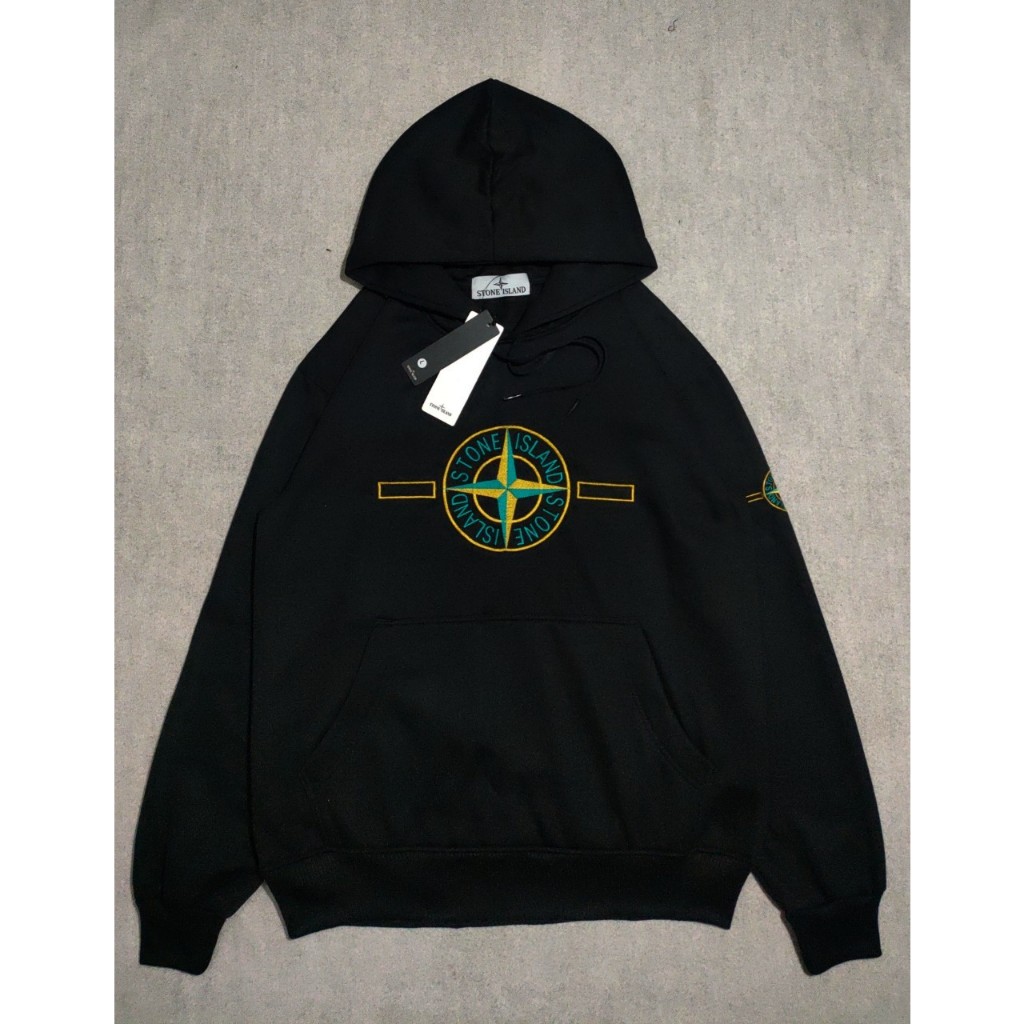 Sweater Hoodie Stone Island Logo Big Bordir Original Full Tag & Label
