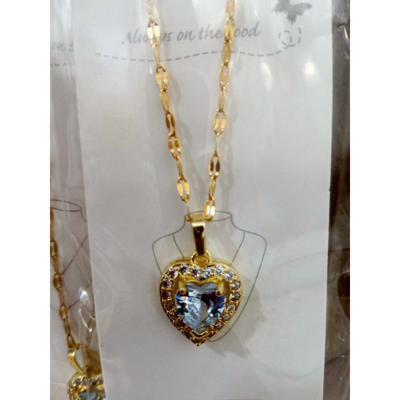 kalung titanium liontin love mata permata