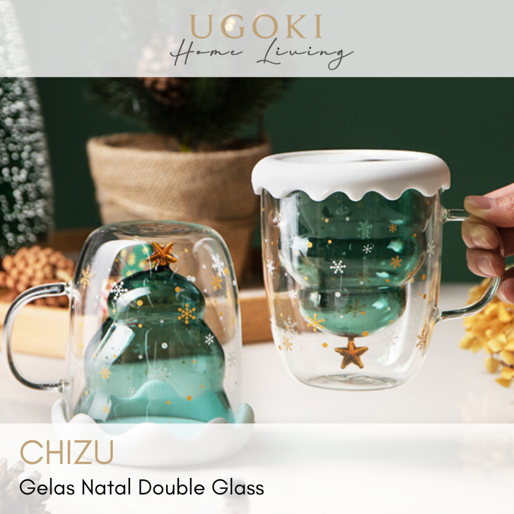 |UGOKI| CHIZU Gelas GIft Salju Premium Tea Set Natal Aesthetic Cangkir Double Wall Natal Lucu Gelas 