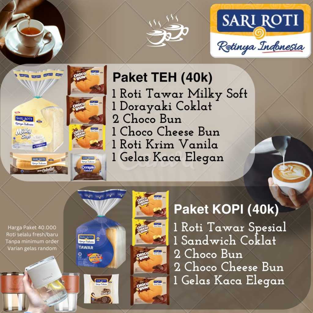 

✨COD✨ Sari Roti 40k Paket TEH / KOPI dg Gelas Kaca Elegan !!!