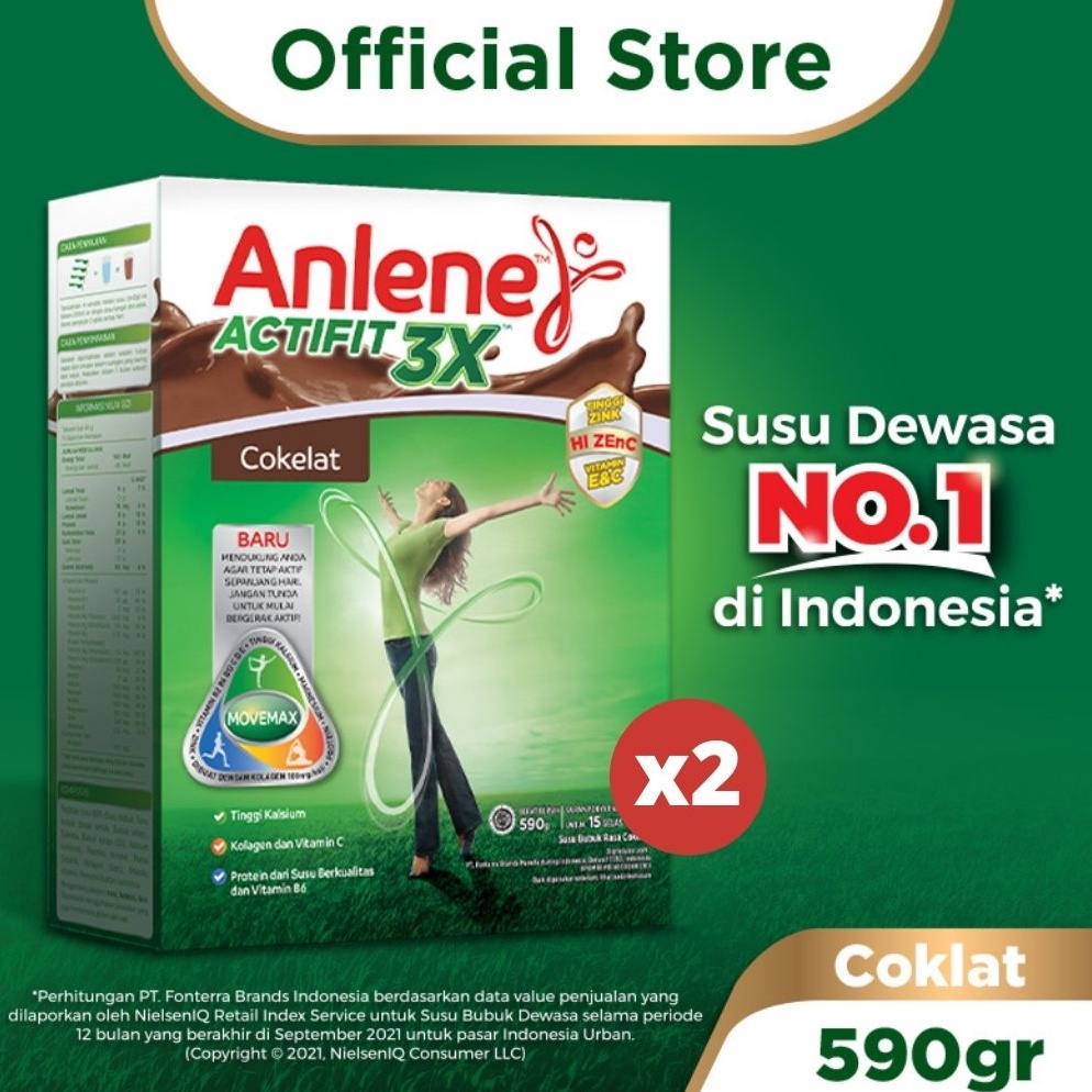 

GROSIR MURAH Anlene Actifit 3X Susu Bubuk Dewasa Cokelat 2 x 590g - Nutrisi Tinggi Kalsium Untuk Tulang, Sendi, dan Otot