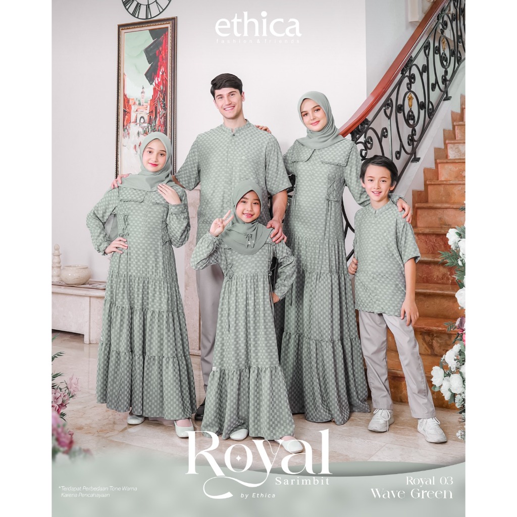 Ethica Sarimbit Royal 03 Wave Green Gamis dan Koko Couple Keluarga Terbaru 2024