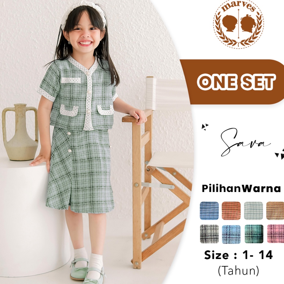 HZGN3784 TERMURAH Setelan Dress One Set Baju Anak Perempuan Korean Style Bahan Tweed Wool Lengan Pen