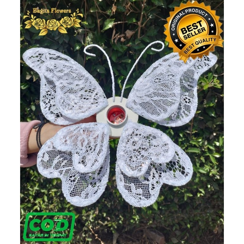 Kelopak/kap lampu bunga dekorasi model kupu kupu cantik murah + fitingan bahan kain brukat