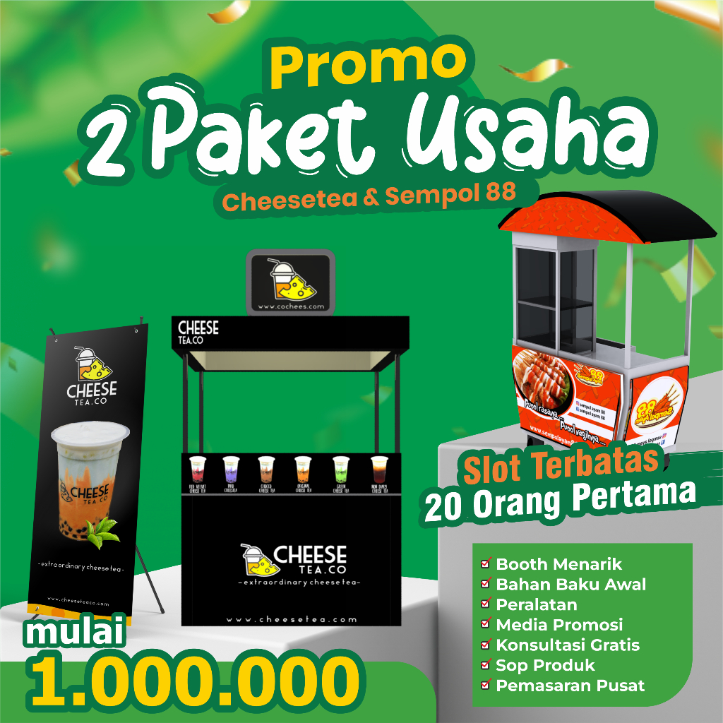 Paket Usaha Franchise ES TEH Cheese Tea & Sempol 88 Anti Rugi