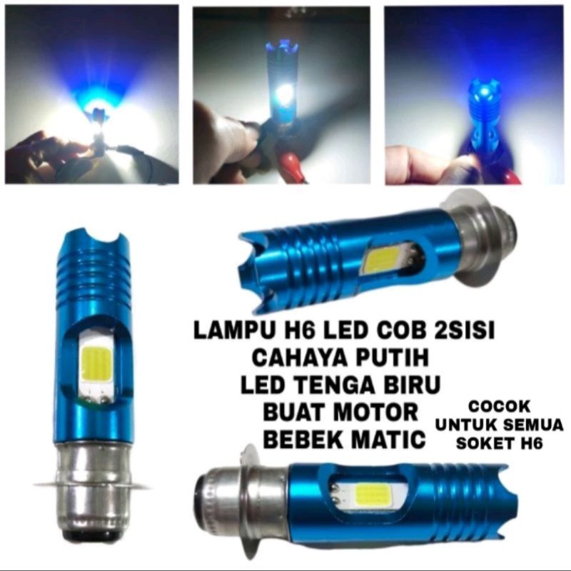 Lampu LED Motor H6 LED COB 2 Sisi HI-LO Cahaya Putih Tengah Biru 100% Original Baru