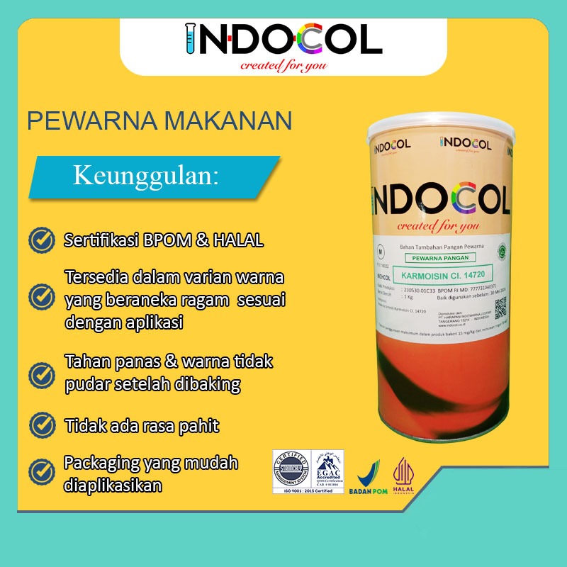 

Pewarna Makanan INDOCOL ORIGINAL KARMOISIN CI. 14720 (RC)