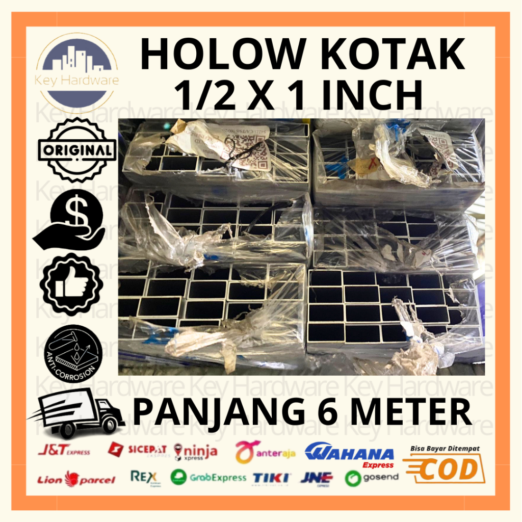 Hollow Aluminium 1/2x1 inch | Hollow kotak - Silver