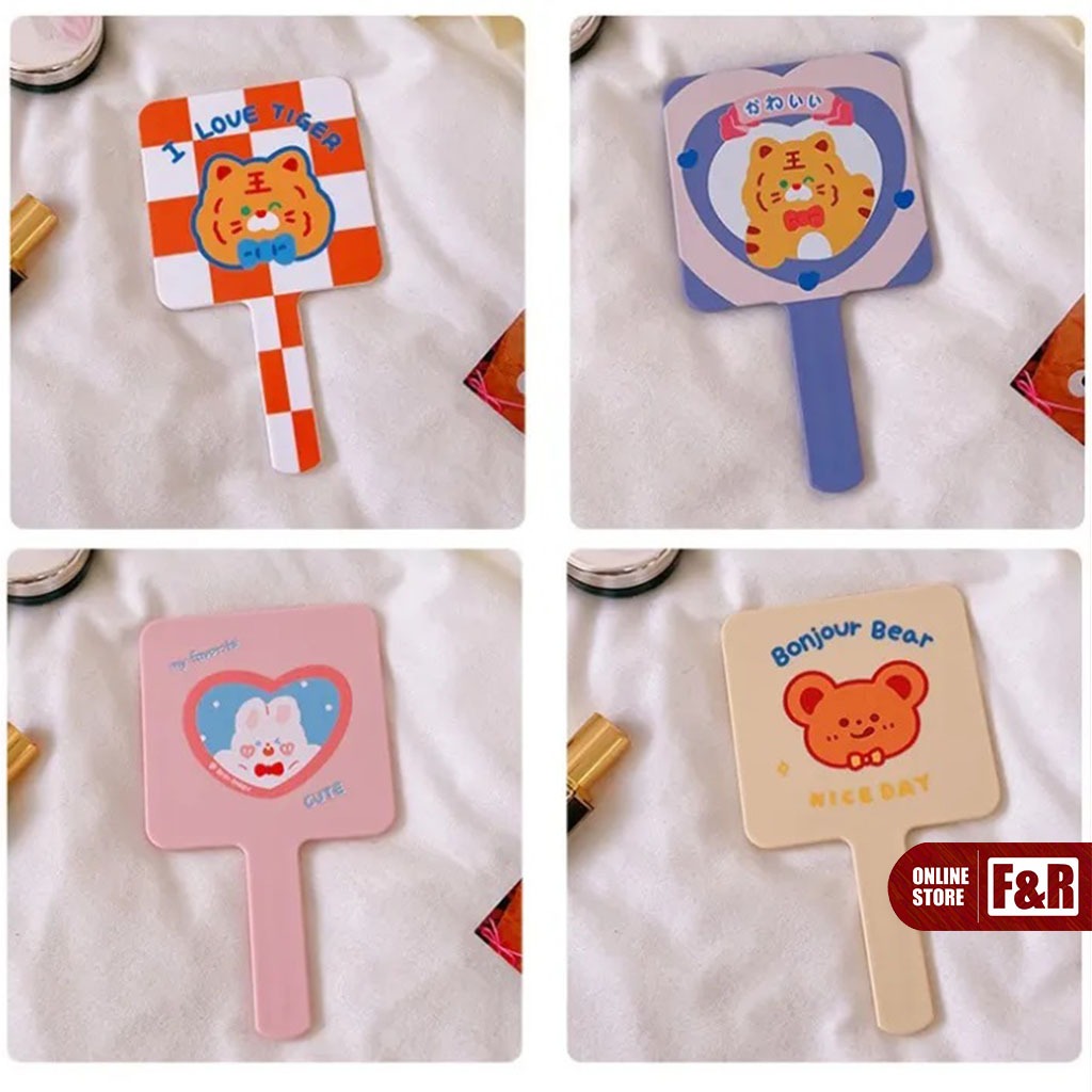 Cermin Make Up Gagang Praktis Lucu Motif Kartun UK 9x16