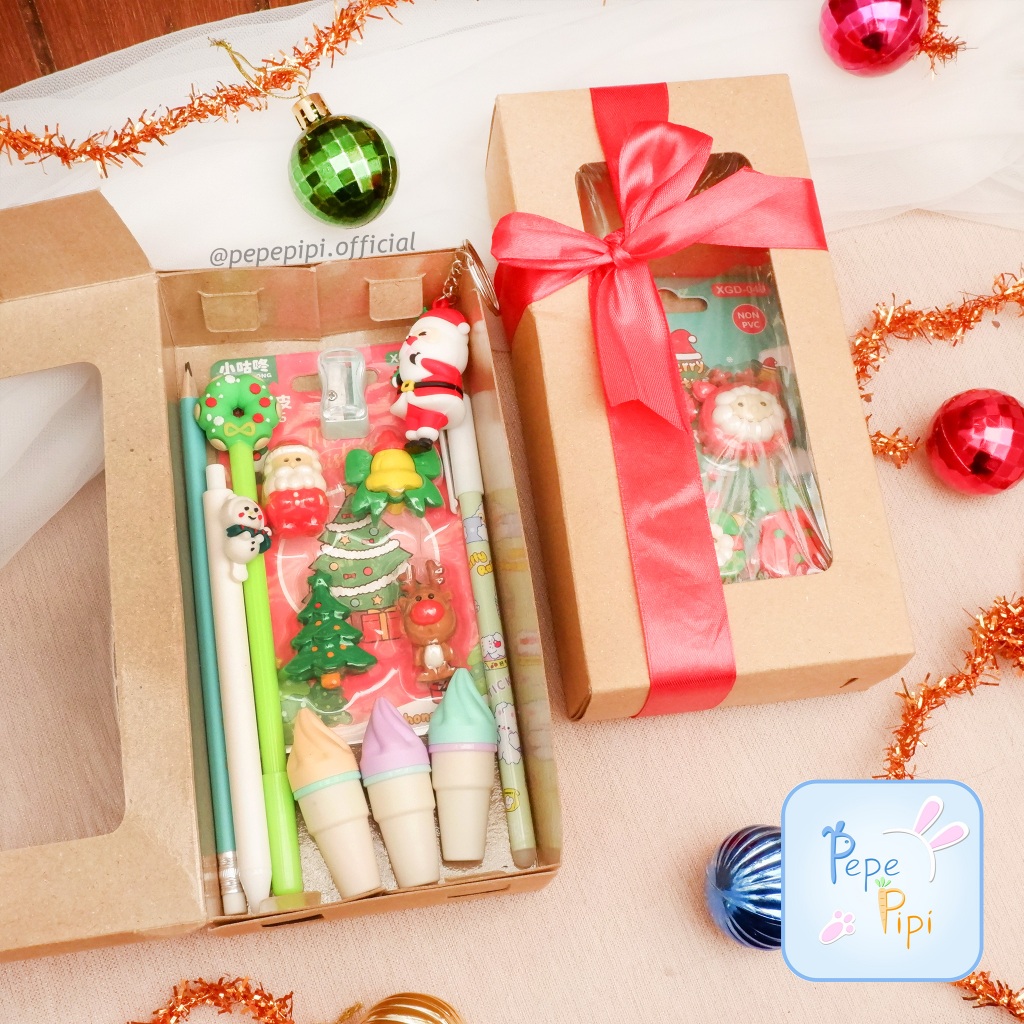 

Parcel Hampers Natal Box Alat Tulis Cantik Bingkisan Kado Gift Christmas Day Anak Hampers Set Kotak Pensil Pulpen santa rusa pohon natal snowman