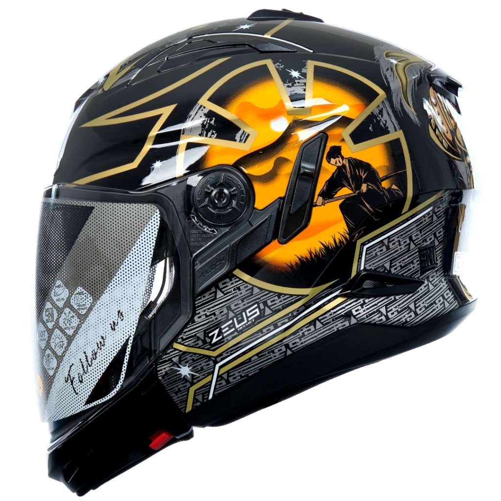 ZEUS ZS 613C BLK AJ20 ORG GLOSSY MODULAR DOUBLE VISOR