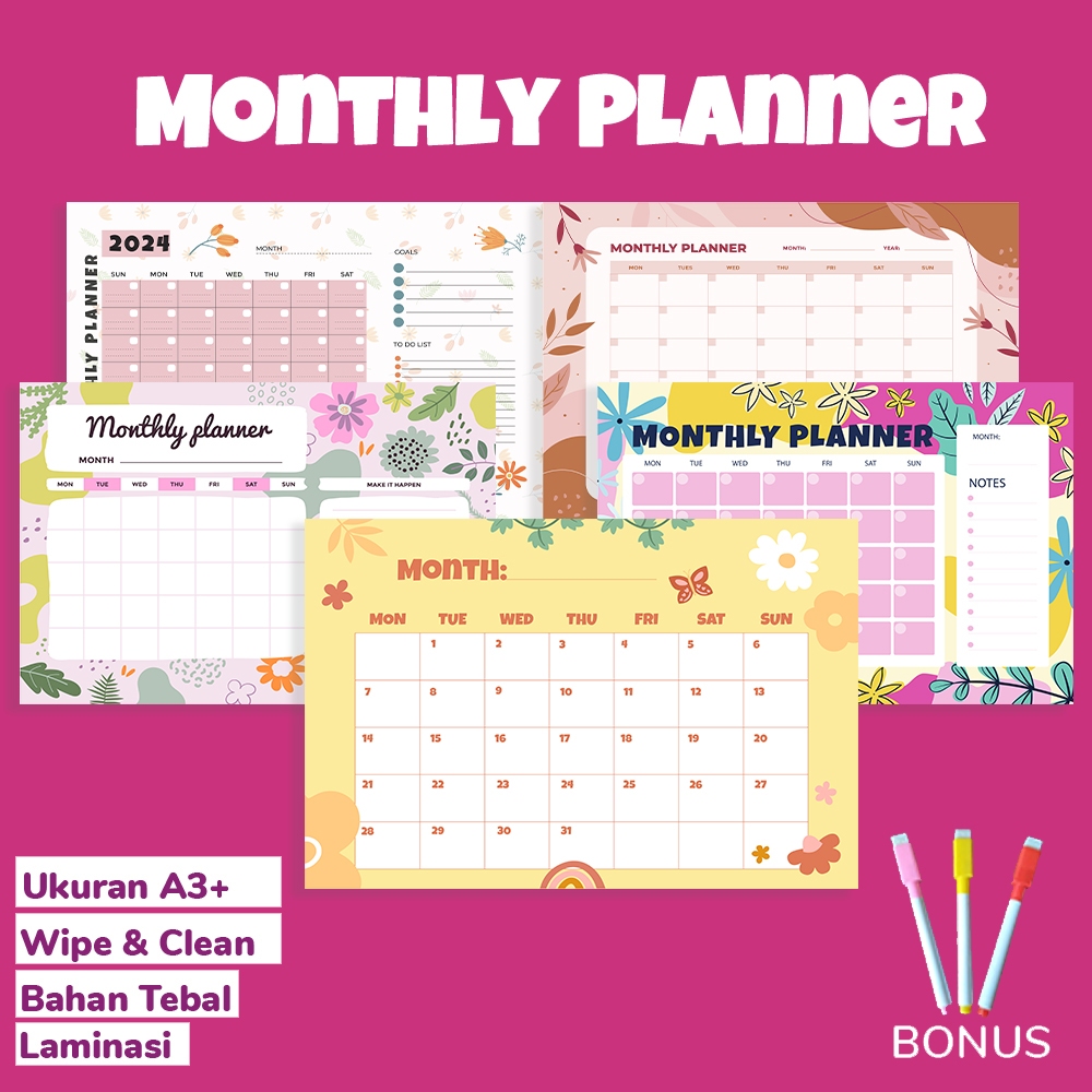 

Kamila Creative - Poster Monthly Planner, Papan Rencana Bulanan A3+