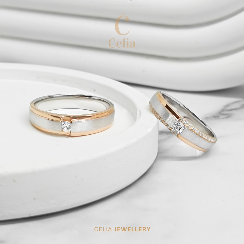 Celia - Cincin Kawin Couple - WRC002 - Emas Palladium Platinum Silver Cincin Pria Wanita